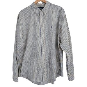 Ralph Lauren Men's Yellow Blue Pinstripe Cotton Dress Shirt, Size 18, 36/37